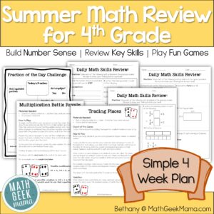 4th Grade Math Review - End of Year or Summer - Games & Worksheets - PRINTABLE