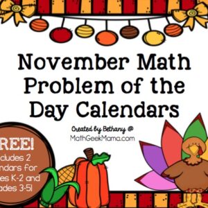 FREE November Math Calendar