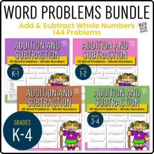 Addition & Subtraction Word Problem BUNDLE - Grades K-4 - PRINT + DIGITAL