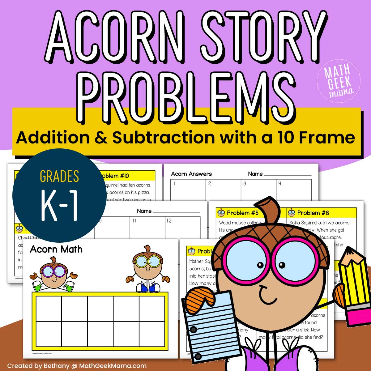 Acorn Addition & Subtraction Story Problems | Grades K-1