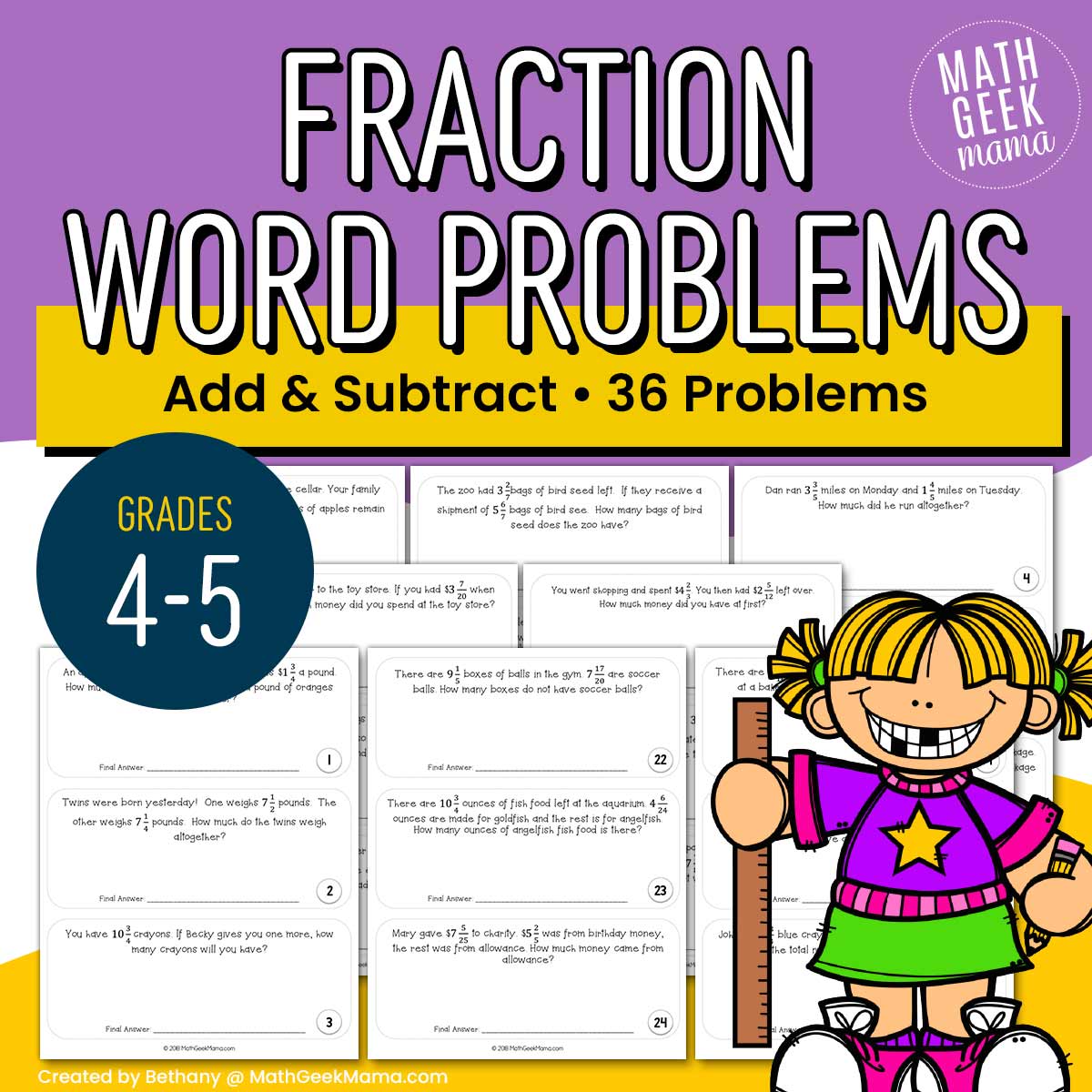 Addition & Subtraction with Fractions Word Problem Set - PRINT + DIGITAL