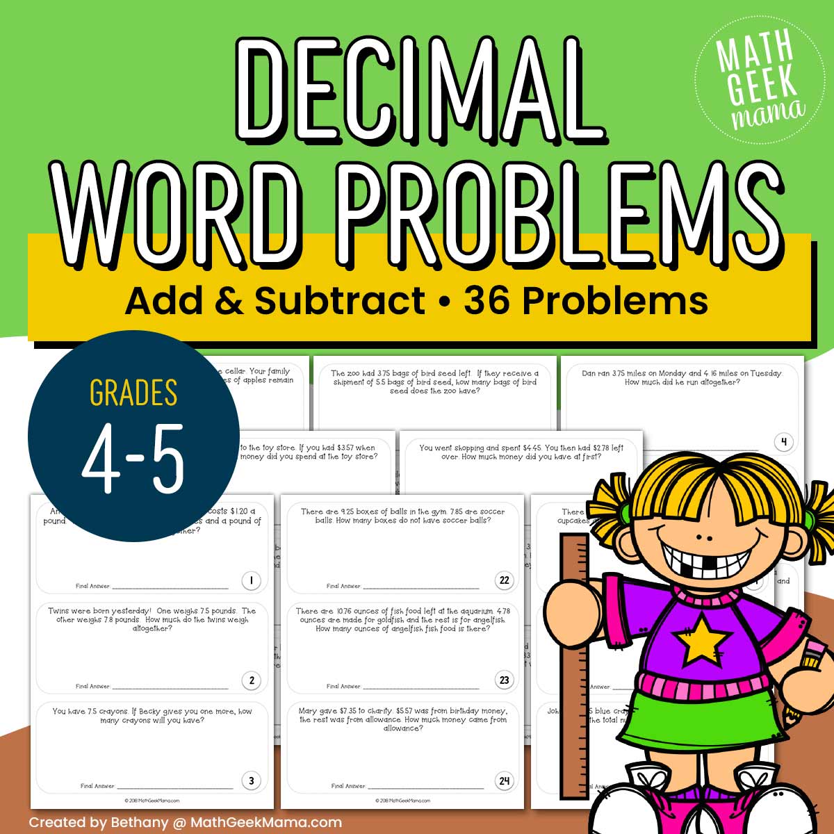 Addition & Subtraction with Decimals | Word Problem Set