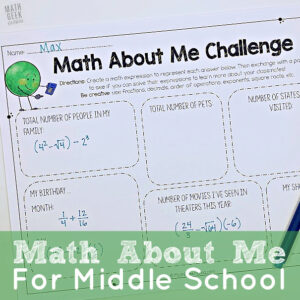 Math About Me for Middle School