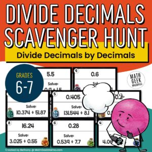 Dividing Decimals Practice for 6th Grade - Scavenger Hunt Activity