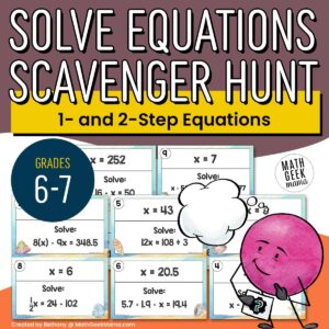 Solve One Step & Two Step Equations - Scavenger Hunt - 6th Grade
