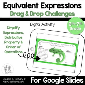 Equivalent Expressions - Simplify Expressions - Distributive Property - DIGITAL