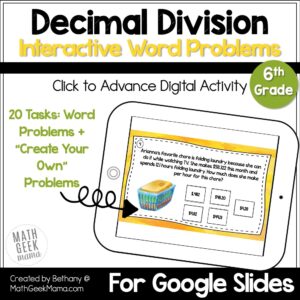 Decimal Division Word Problems - DIGITAL - Grades 6-7 - Self-Checking
