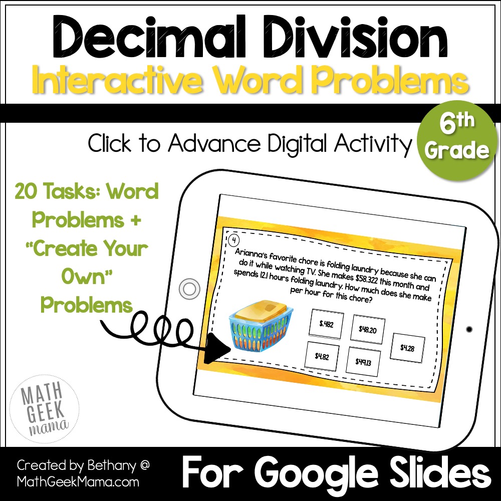 Decimal Division Word Problems - DIGITAL - Grades 6-7 - Self-Checking