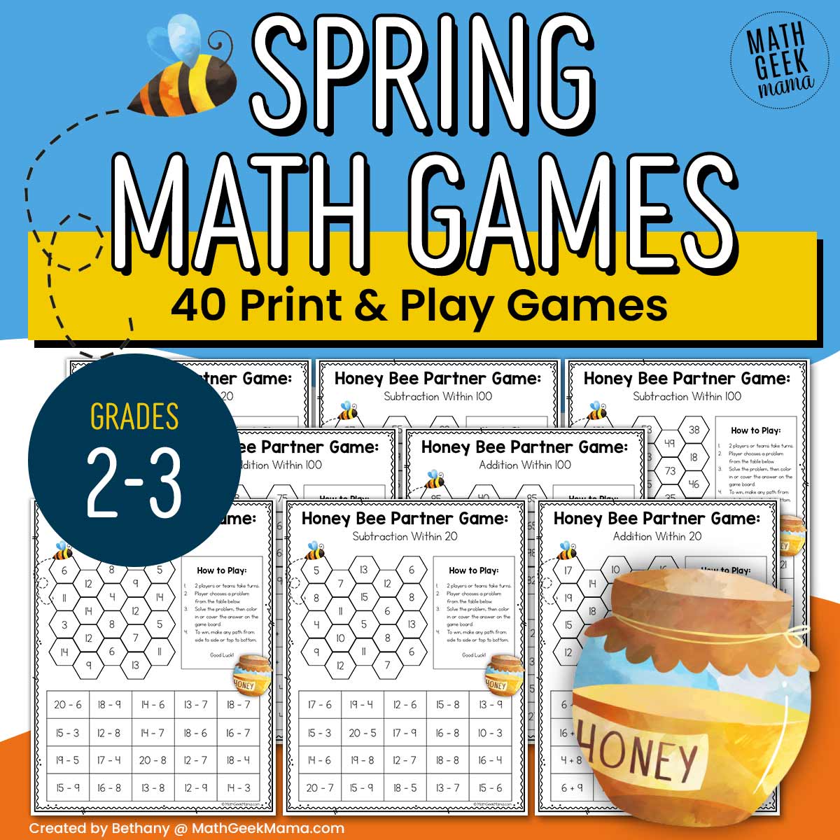 Math Partner Games BUNDLE - 40 Print & Play Games - Grades 2-3 - PRINTABLE
