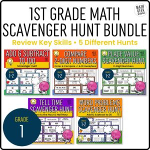 1st Grade Math Review Scavenger Hunt Bundle - PRINTABLE