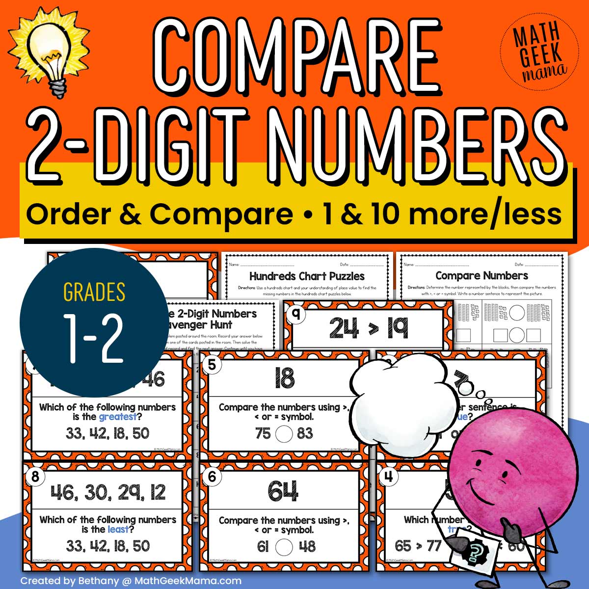 Compare 2-Digit Numbers - 1 &10 More/Less Scavenger Hunt - Grades 1-2 - PRINTABLE