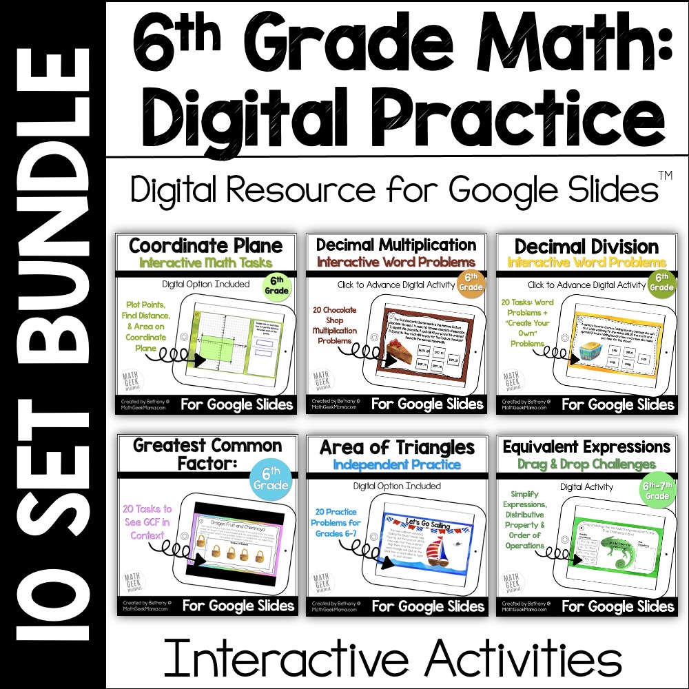 6th Grade Math Practice or Review - DIGITAL Activities BUNDLE