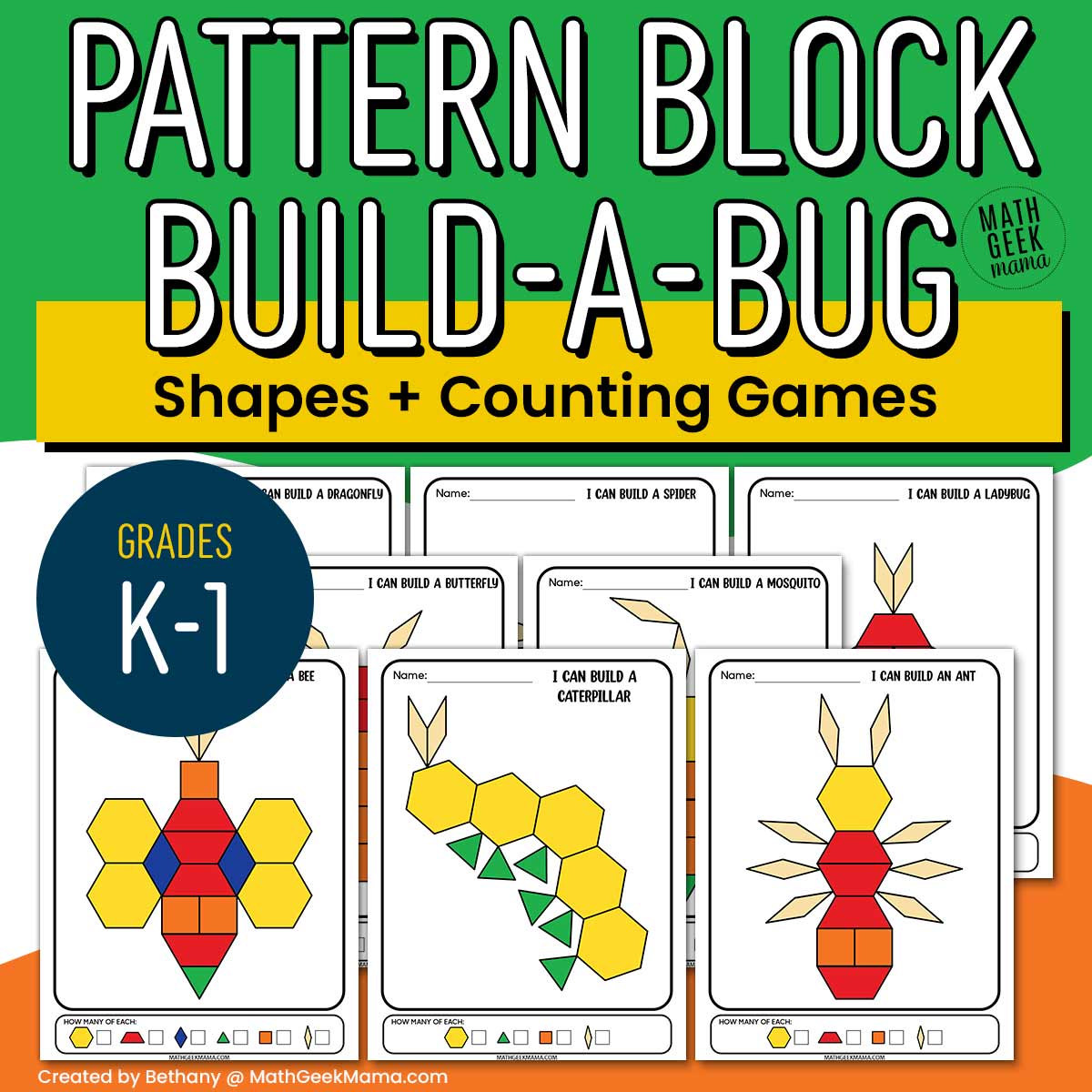 Pattern Block Build-a-Bug Activity Mats - Compose Shapes - Grades K-1 - PRINT