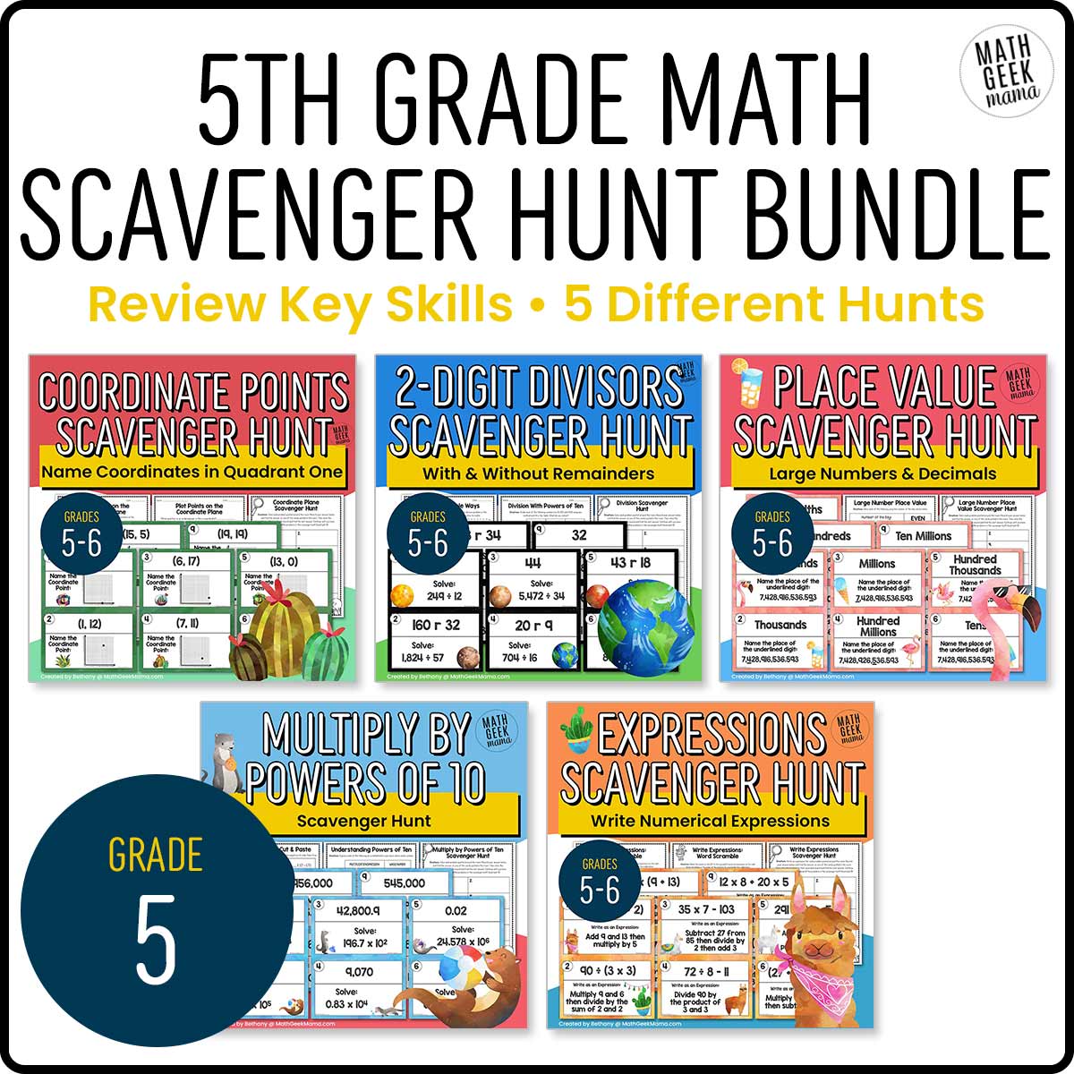 5th Grade Math Practice Scavenger Hunt BUNDLE - PRINTABLE