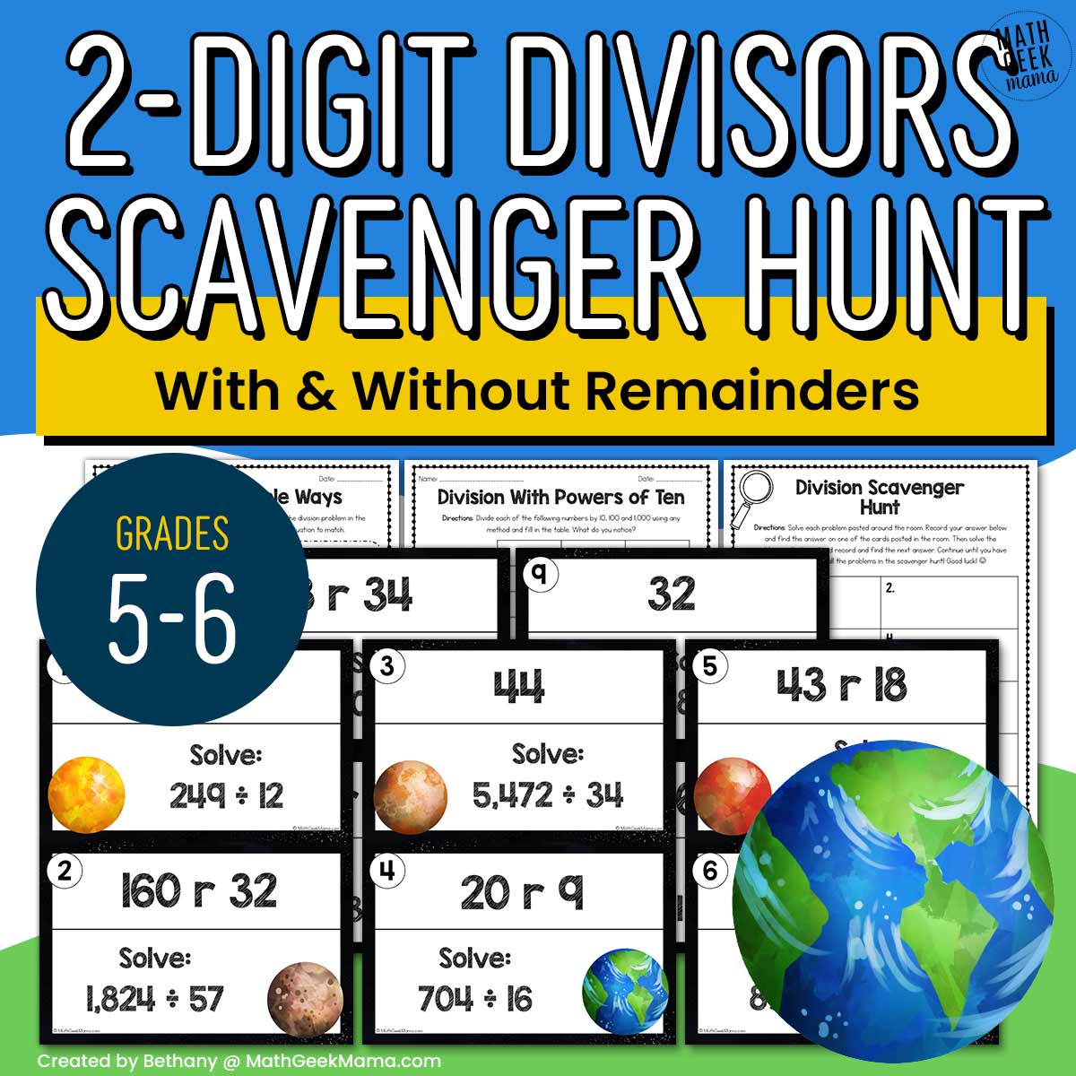 Divide by 2-Digit Numbers Scavenger Hunt - Grades 5-6 - PRINTABLE