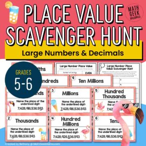 Place Value of Large Numbers & Decimals Scavenger Hunt - Grades 5-6 - PRINTABLE