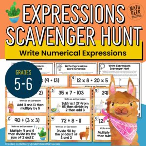 Write Numerical Expressions Scavenger Hunt - Grades 5-6 - PRINTABLE