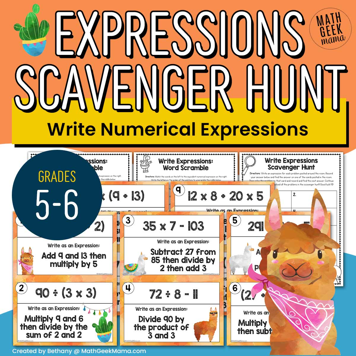 Write Numerical Expressions Scavenger Hunt - Grades 5-6 - PRINTABLE
