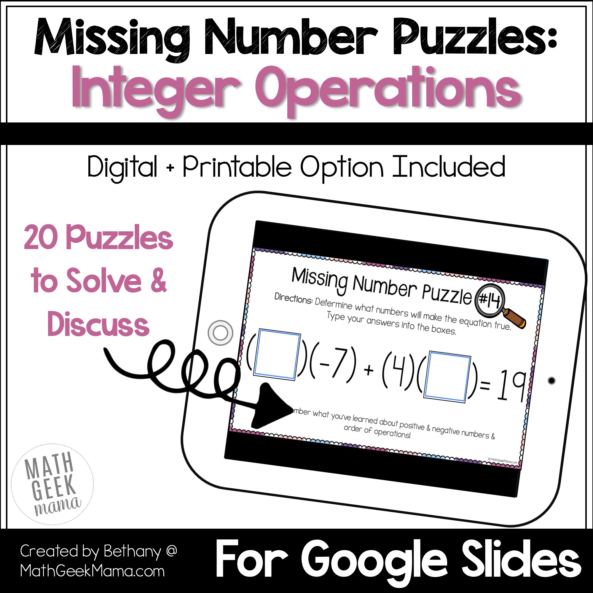 Integer Operations: Missing Number Puzzles - PRINT + DIGITAL