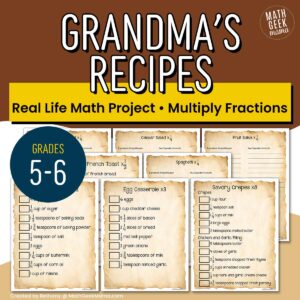 Multiply Fractions Math Project - Modify Recipes - Grades 5-6 - PRINTABLE