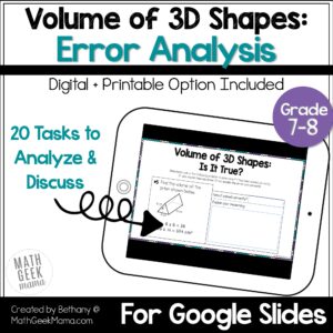 Volume of 3D Shapes Error Analysis - PRINT & DIGITAL - Grades 7-8