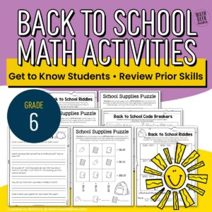 6th Grade Back to School Math Activities - Get to Know You - Review - PRINT