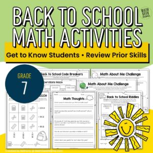 7th Grade Back to School Math Activities - Get to Know You - Review - PRINT