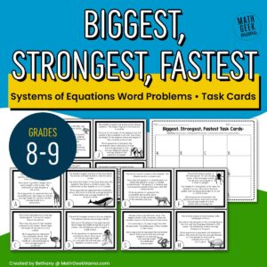Systems of Equations Word Problems - Task Cards - Fun Facts - PRINTABLE