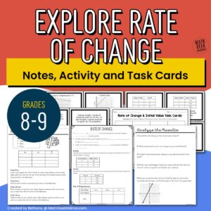 Explore Rate of Change Mini Unit - Algebra Lab - Notes - Task Cards - PRINTABLE
