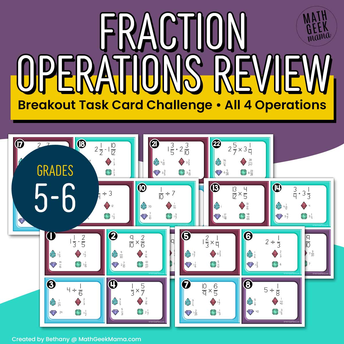 Fractions Review - Add, Subtract, Multiply, Divide - 5th-6th Grade - PRINTABLE