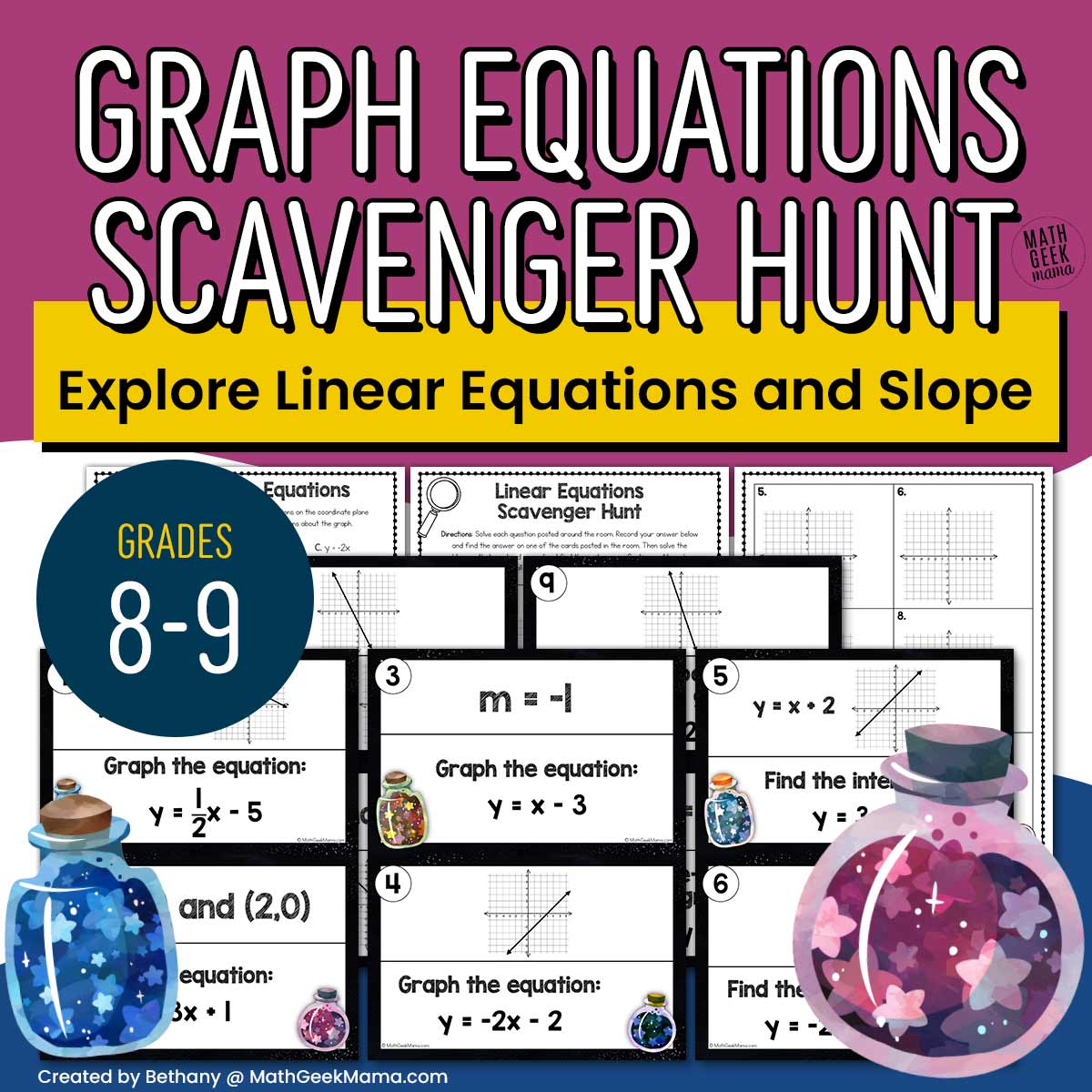 Graph Linear Equations Scavenger Hunt - Slope-Intercept Form 8th-9th - PRINTABLE