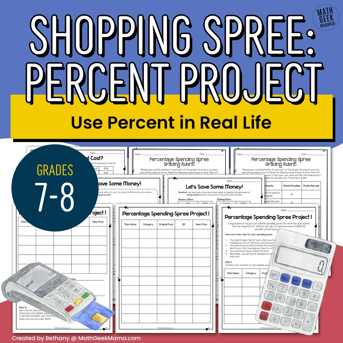 Shopping Spree Percent Applications Project: Real Life Math - Grades 7-8 - PRINT