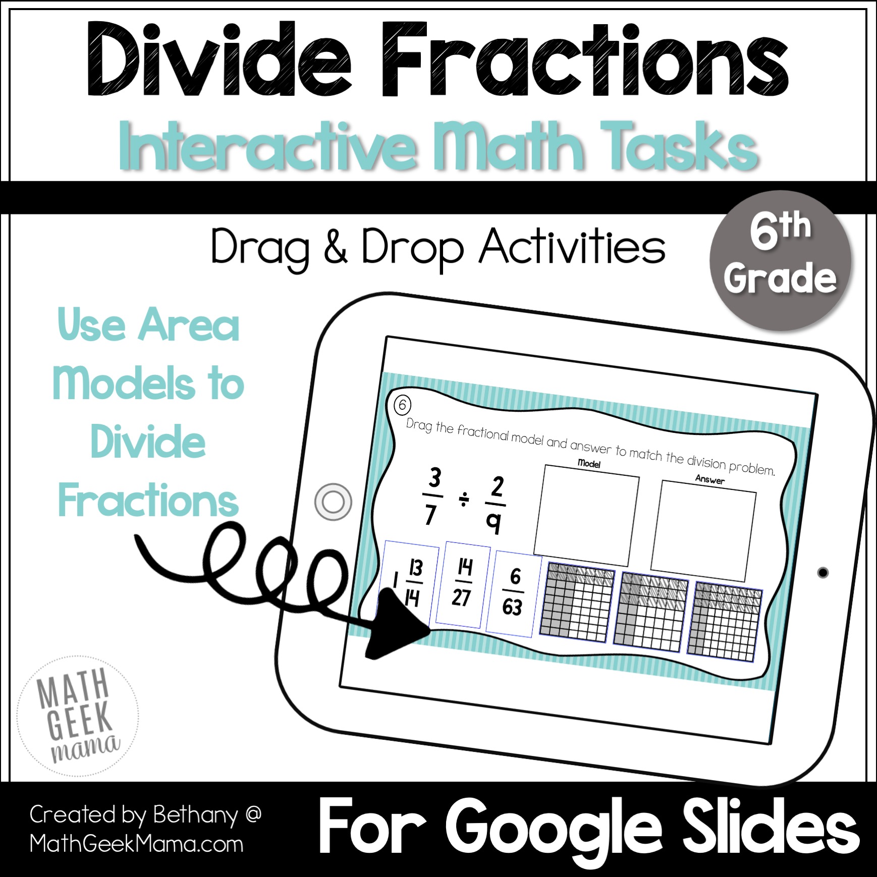 Divide Fractions by Fractions with Models - Drag & Drop 6th-7th Grade - DIGITAL