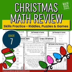 7th Grade Christmas Math - Low-Prep Practice & Puzzles - PRINTABLE