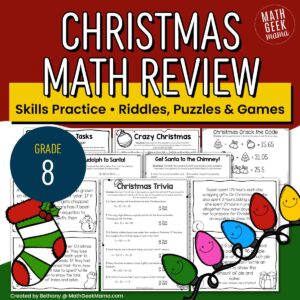 8th Grade Christmas Math - Low-Prep Practice & Puzzles - PRINTABLE