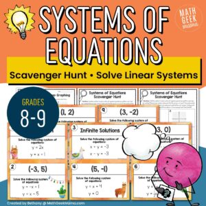 Solve Systems of Linear Equations - Scavenger Hunt - 8th-9th Grade - PRINTABLE