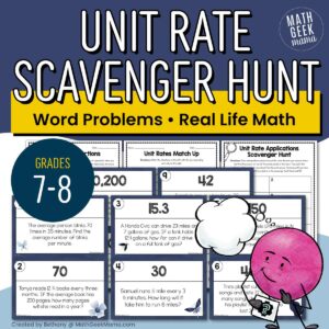 Unit Rate Word Problems Scavenger Hunt - 7th-8th Grade - PRINTABLE