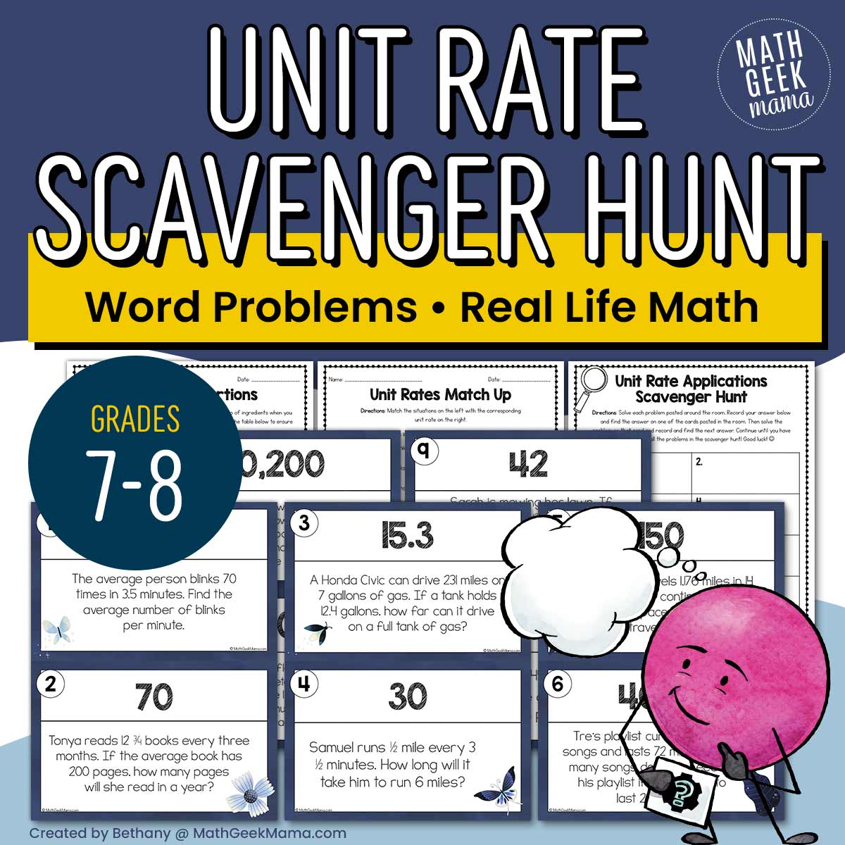 Unit Rate Word Problems Scavenger Hunt - 7th-8th Grade - PRINTABLE