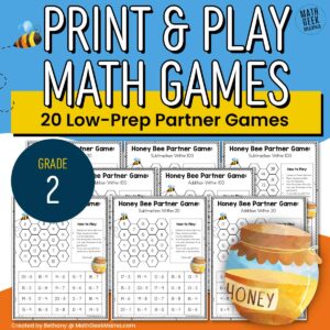 2nd Grade Math Partner Games - 20 Low-Prep Print & Play Games - PRINTABLE