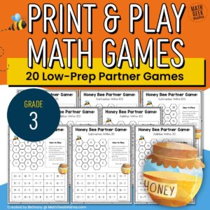 3rd Grade Math Partner Games - 20 Low-Prep Print & Play Games - PRINTABLE