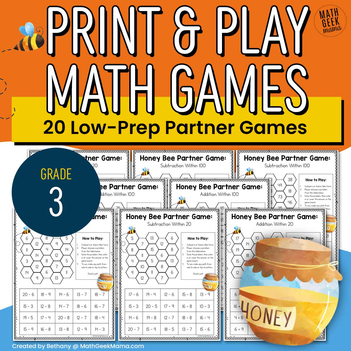 3rd Grade Math Partner Games - 20 Low-Prep Print & Play Games - PRINTABLE
