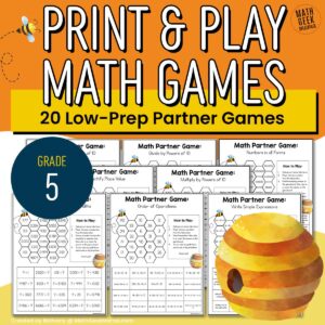 5th Grade Math Partner Games - 20 Low-Prep Print & Play Games - PRINTABLE