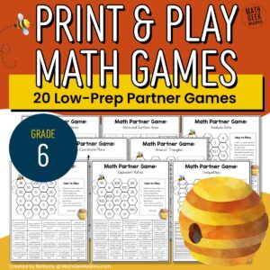 6th Grade Math Partner Games - 20 Low-Prep Print & Play Games - PRINTABLE