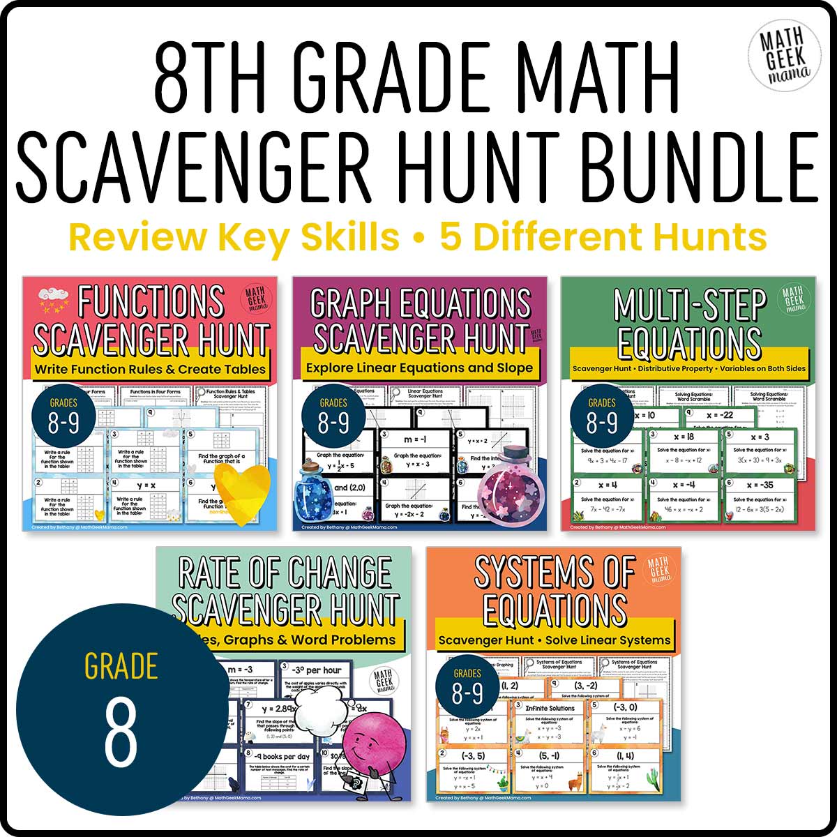 8th Grade Math Scavenger Hunt BUNDLE - PRINTABLE - 8th-9th Grade