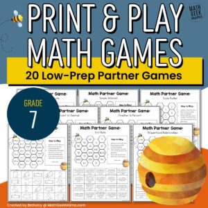 7th Grade Math Partner Games - 20 Low-Prep Print & Play Games - PRINTABLE
