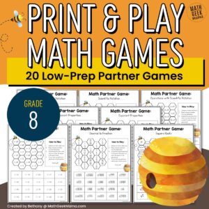 8th Grade Math Partner Games - 20 Low-Prep Print & Play Games - PRINTABLE