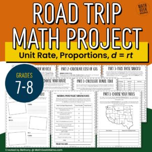 National Parks Road Trip Math Project - Unit Rate & Proportions - 7th-8th Grade