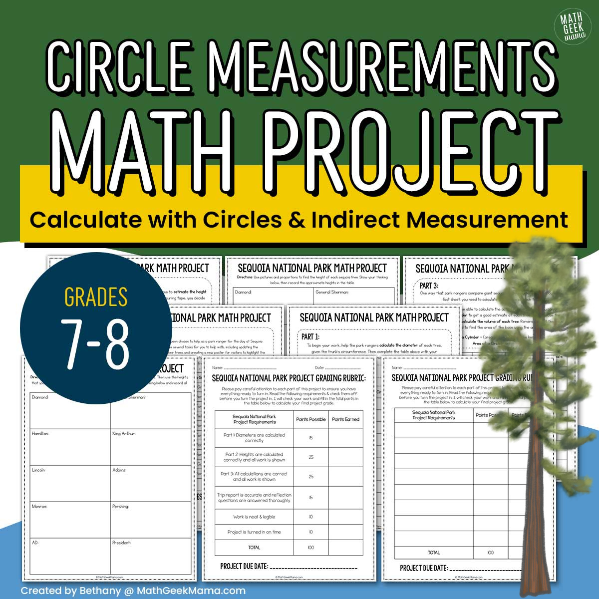 Sequoia NP Math Project - Circles & Indirect Measurement - 7th-8th Grade - PRINT