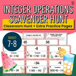 Integer Operations Scavenger Hunt - 7th-8th Grade - PRINTABLE