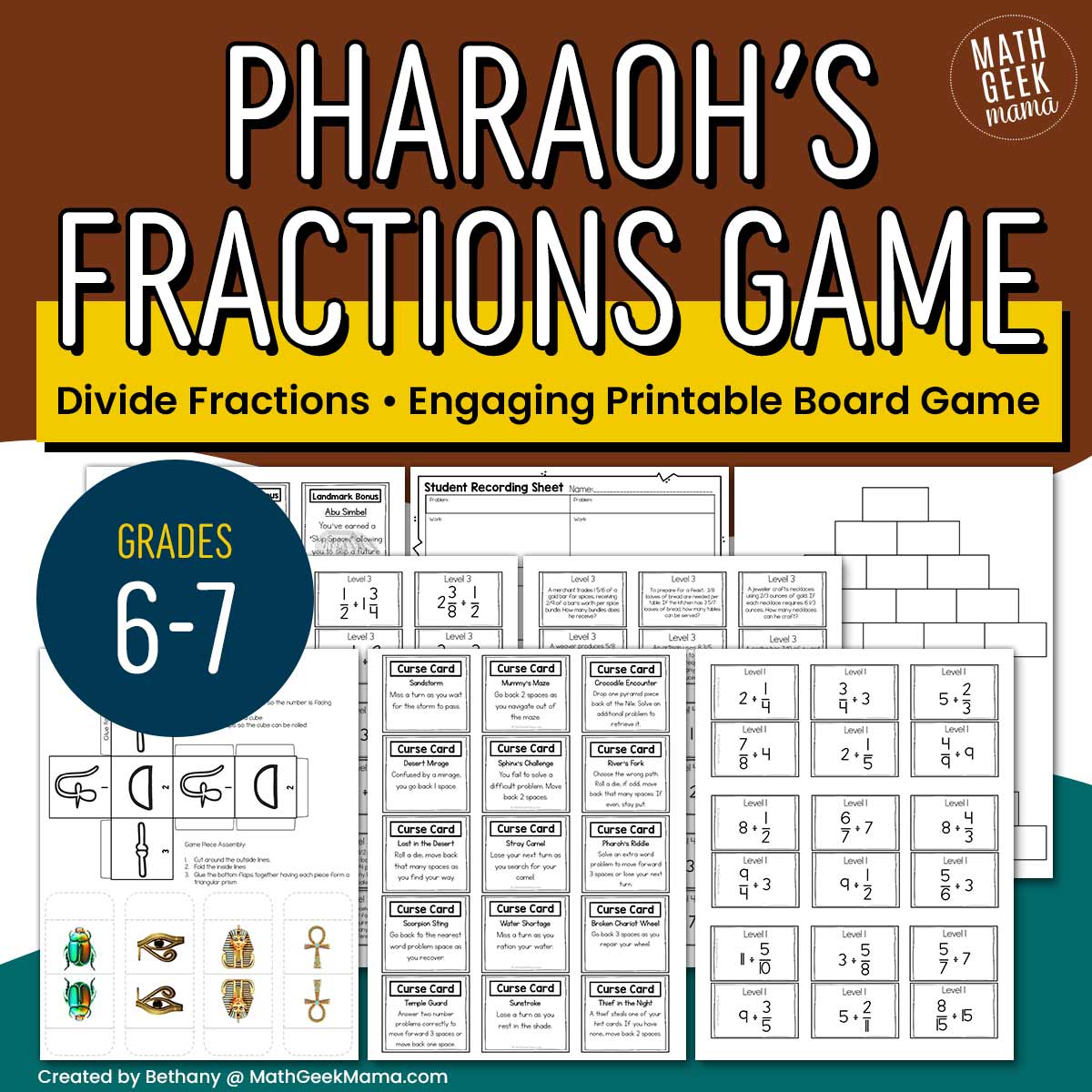 Divide Fractions & Mixed Numbers Game - 6th Grade Math Center - PRINT